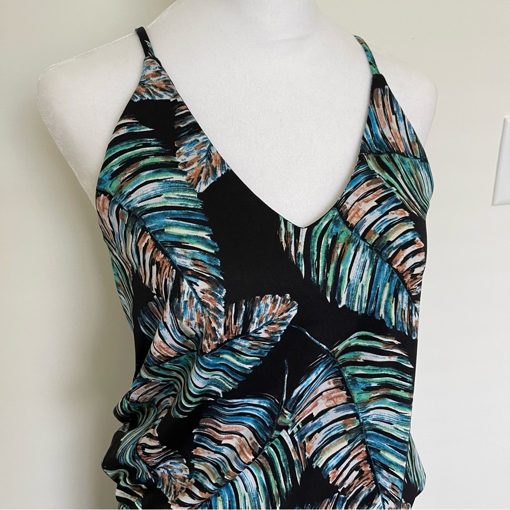 Veronica M Tropical Stretch Drop Waist Spaghetti Strap Maxi Dress Size Large